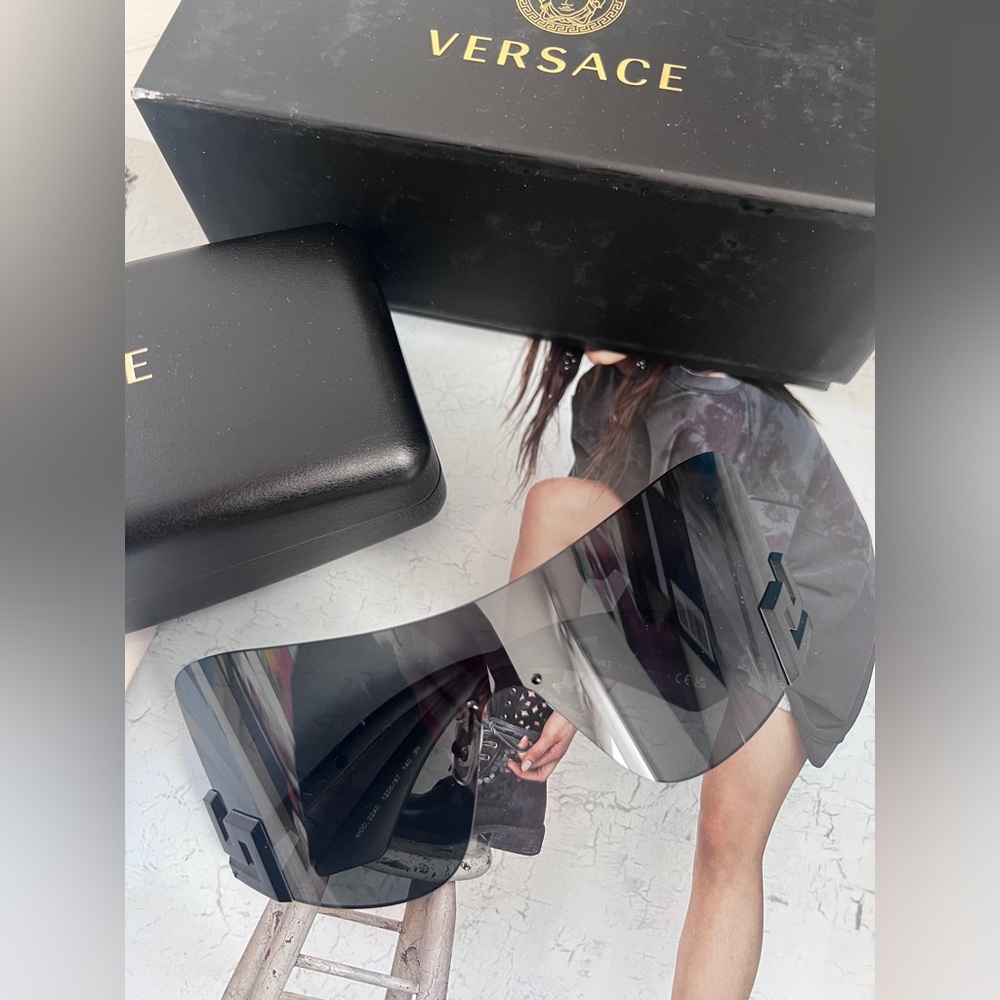 Versace Women’s Shield Black Sunglasses - Picture 6 of 8